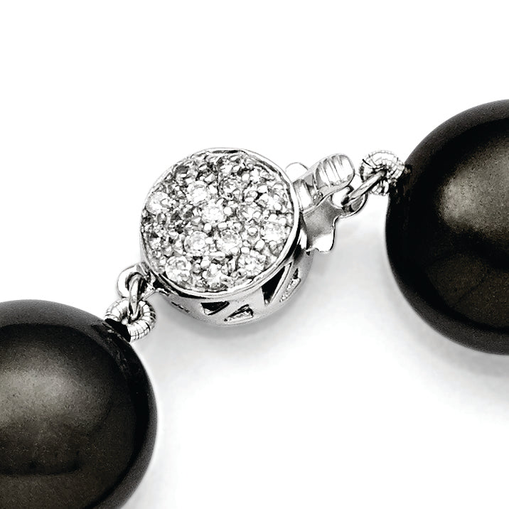 Sterling Silver S Majestik Rh-Pl 14-15mm Coin Blk Imitat Shell Pearl Cz Clasp Brac