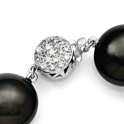 Sterling Silver S Majestik Rh-Pl 14-15mm Coin Blk Imitat Shell Pearl Cz Clasp Brac