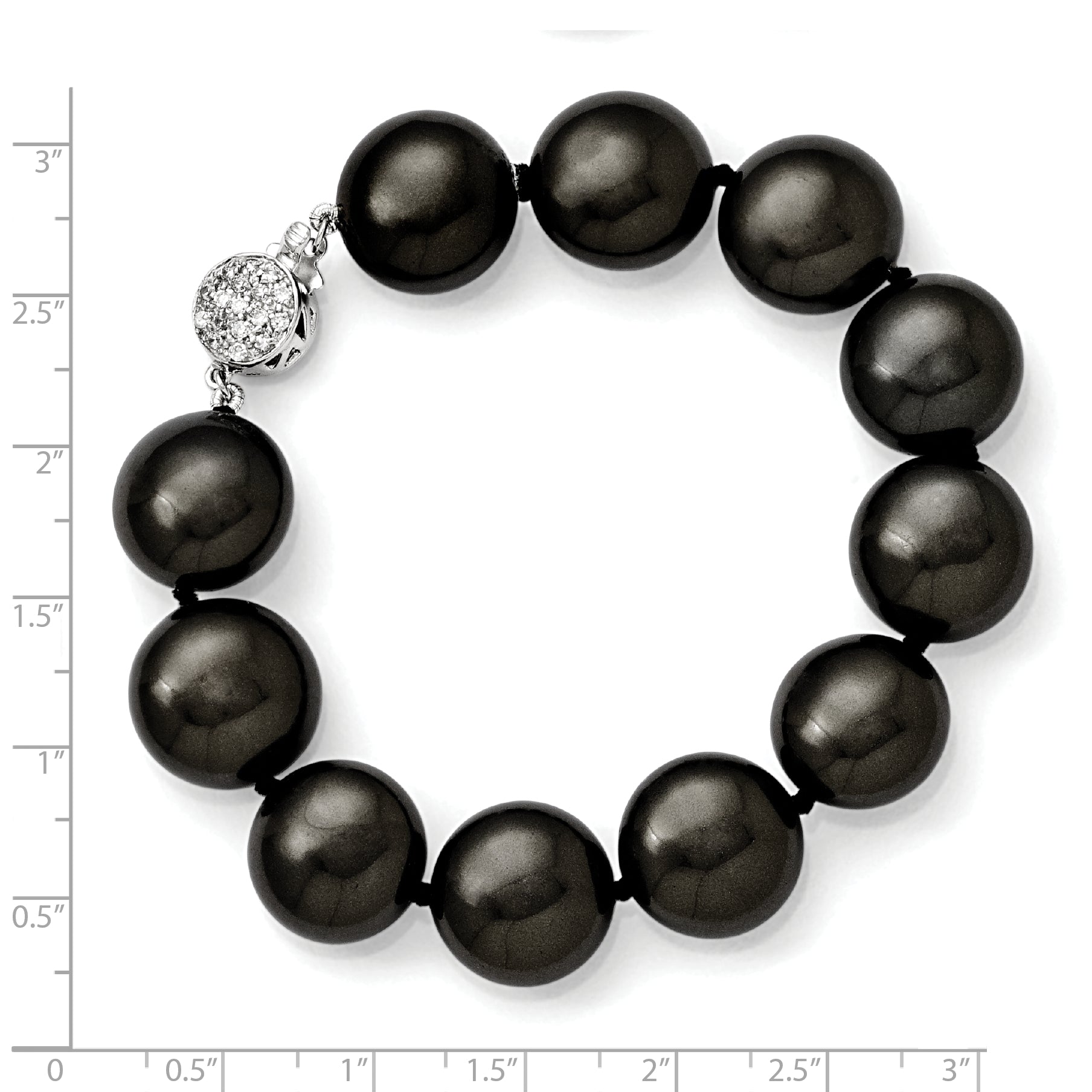 Sterling Silver S Majestik Rh-Pl 14-15mm Coin Blk Imitat Shell Pearl Cz Clasp Brac
