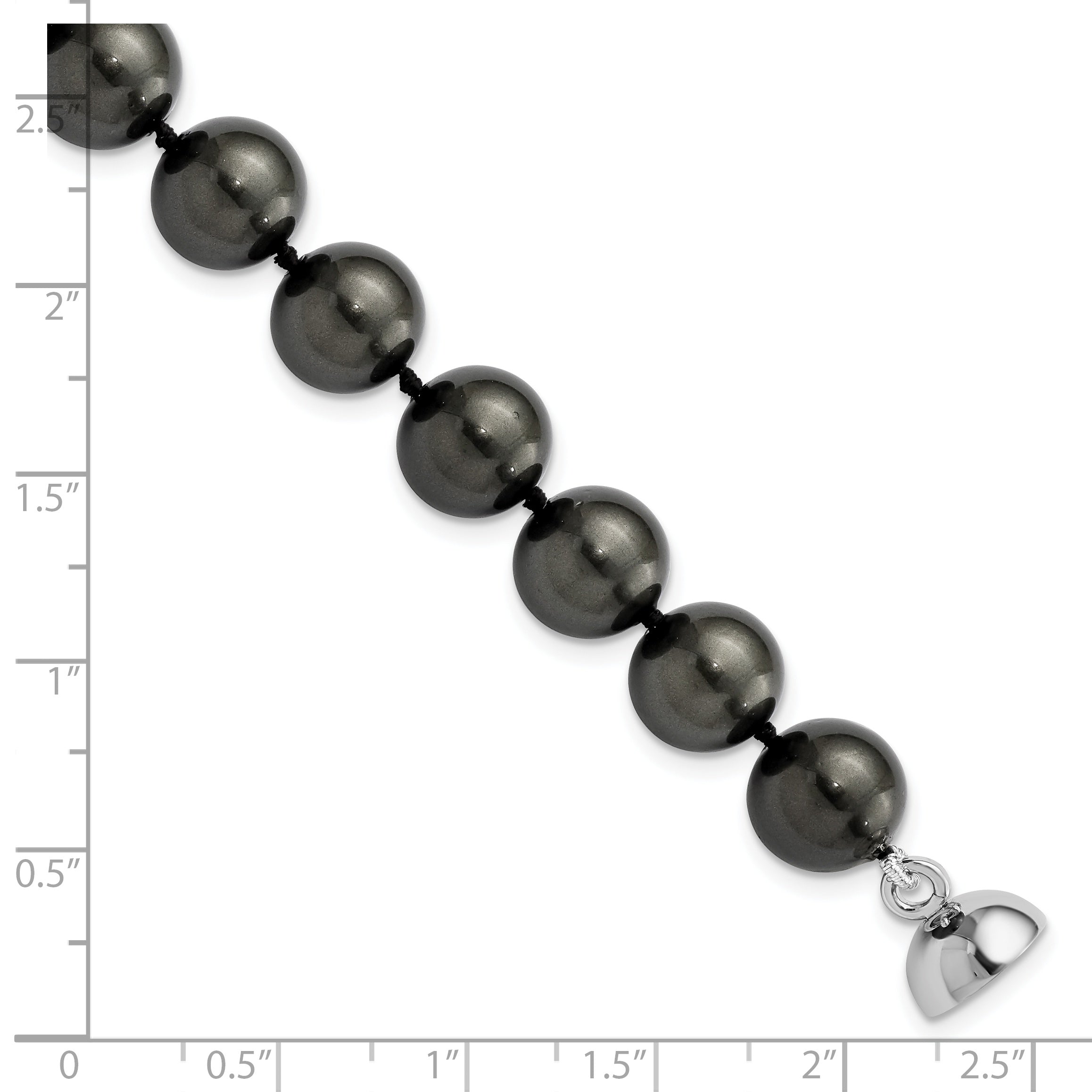 7.5 Inch Majestic Sterling Silver Rhodium-Plated 10-11mm Black Imitation Shell Pearl Hand-Knotted Bracelet