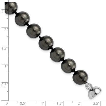 7.5 Inch Majestic Sterling Silver Rhodium-Plated 10-11mm Black Imitation Shell Pearl Hand-Knotted Bracelet