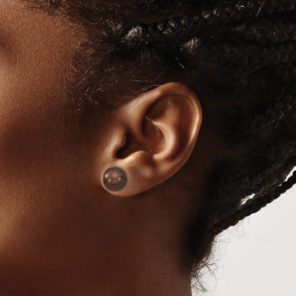 Sterling Silver Majestik Rhodium-Plated 10-11mm Brown Imitation Shell Pearl Stud Earrings