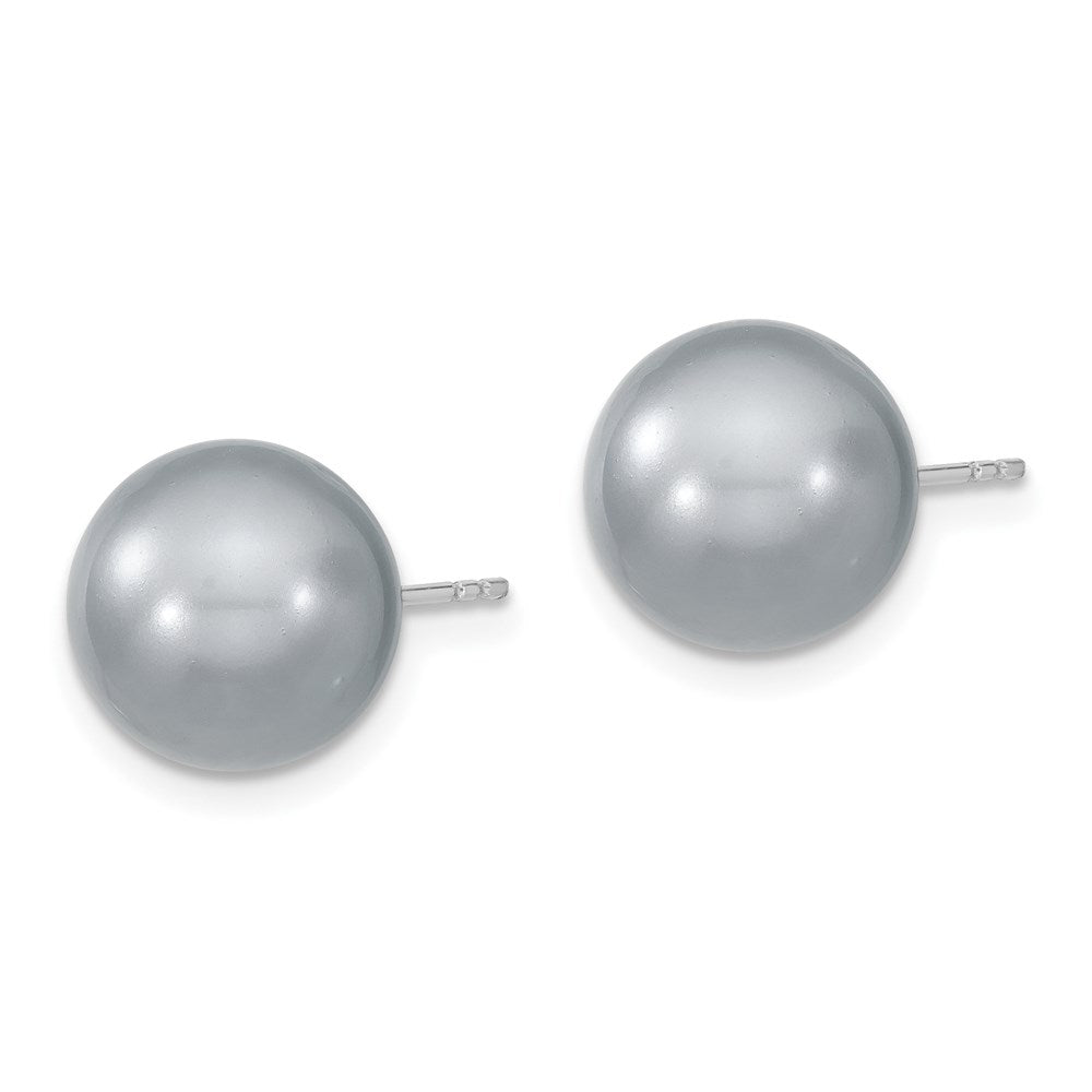 Sterling Silver Majestik Rhodium-Plated 10-11mm Grey Imitation Shell Pearl Stud Earrings