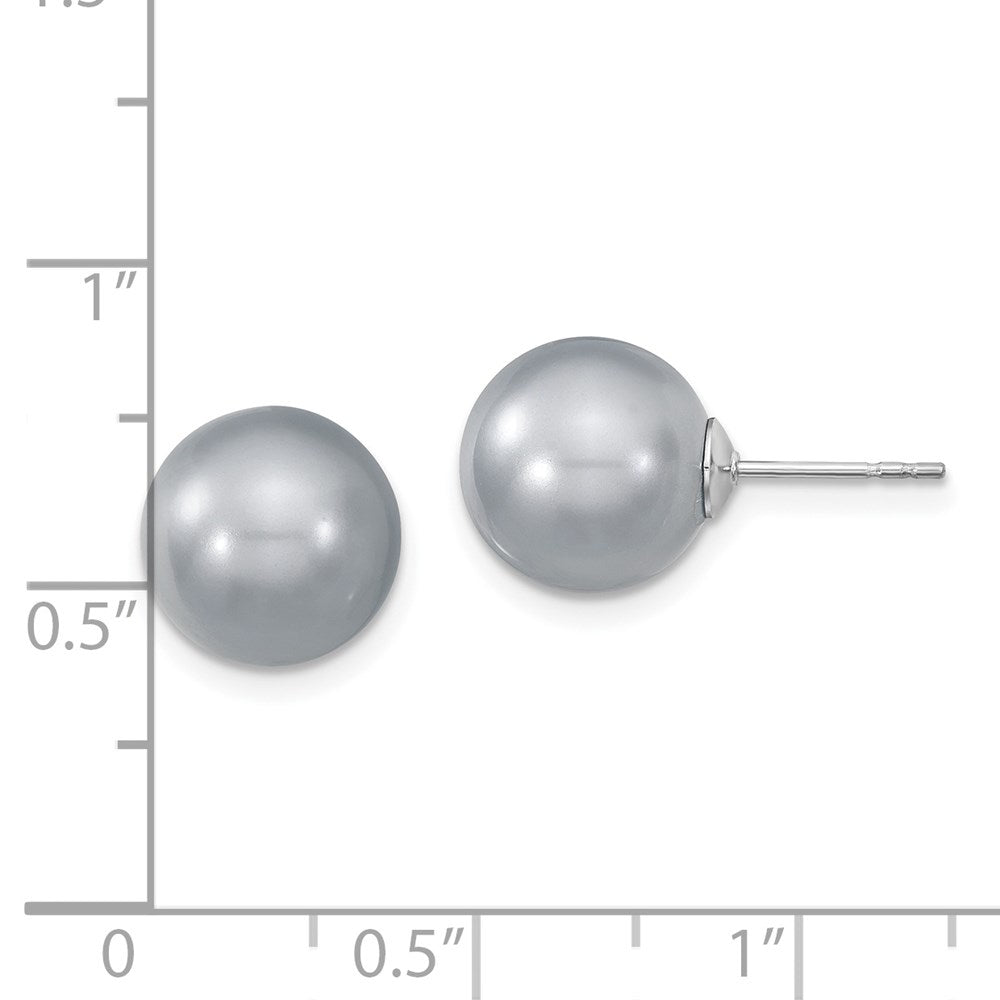 Sterling Silver Majestik Rhodium-Plated 10-11mm Grey Imitation Shell Pearl Stud Earrings