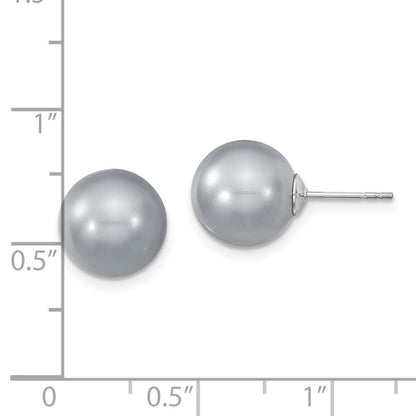Sterling Silver Majestik Rhodium-Plated 10-11mm Grey Imitation Shell Pearl Stud Earrings