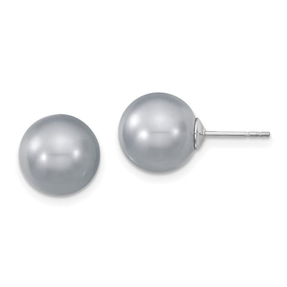 Sterling Silver Majestik Rhodium-Plated 10-11mm Grey Imitation Shell Pearl Stud Earrings