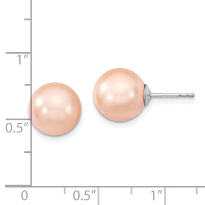 Sterling Silver Majestik Rhodium-Plated 10-11mm Pink Imitation Shell Pearl Stud Earrings