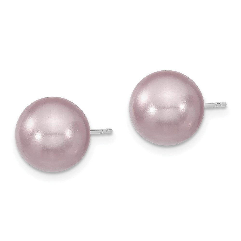 Sterling Silver Majestik Rhodium-Plated 10-11mm Purple Imitation Shell Pearl Stud Earrings