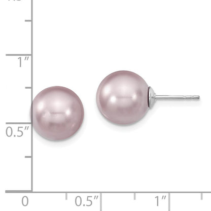 Sterling Silver Majestik Rhodium-Plated 10-11mm Purple Imitation Shell Pearl Stud Earrings