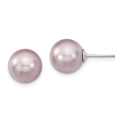 Sterling Silver Majestik Rhodium-Plated 10-11mm Purple Imitation Shell Pearl Stud Earrings