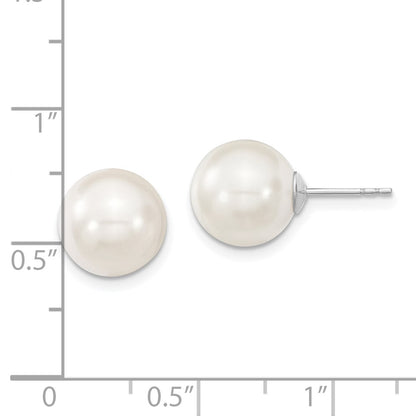 Sterling Silver Majestic Rhodium-Plated 10-11mm White Imitation Shell Pearl Stud Earrings