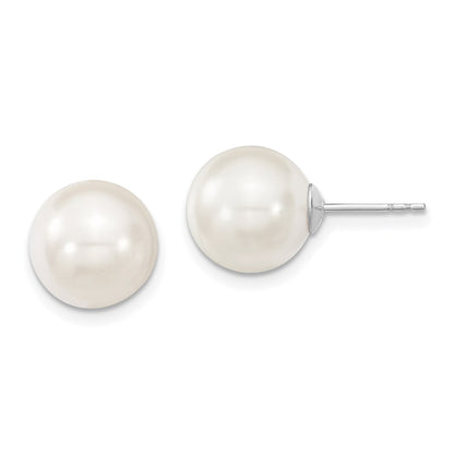 Sterling Silver Majestic Rhodium-Plated 10-11mm White Imitation Shell Pearl Stud Earrings