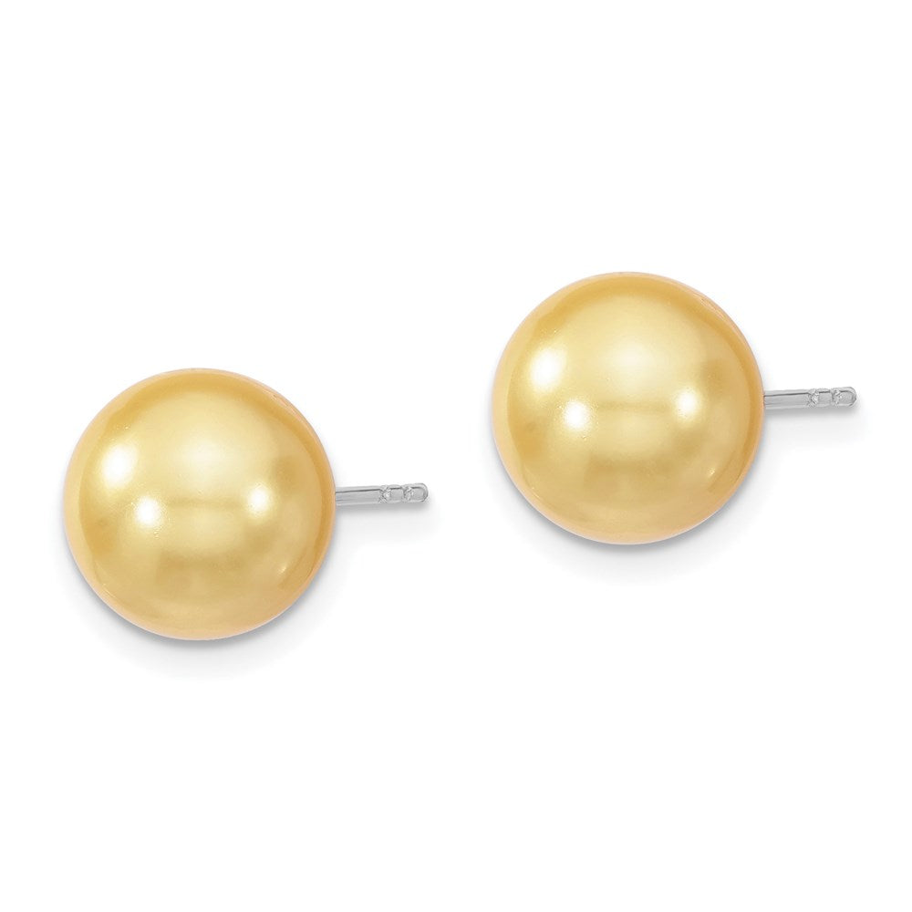 Sterling Silver Majestik Rhodium-Plated 10-11mm Yellow Imitation Shell Pearl Stud Earrings