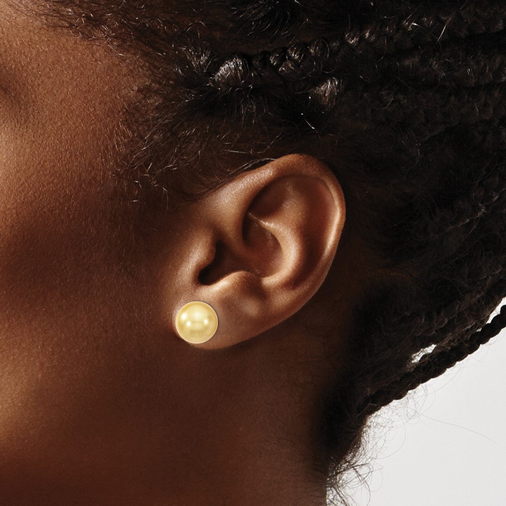 Sterling Silver Majestik Rhodium-Plated 10-11mm Yellow Imitation Shell Pearl Stud Earrings