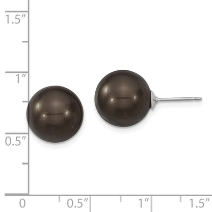 Sterling Silver Majestik Rhodium-Plated 12-13mm Black Imitation Shell Pearl Stud Earrings