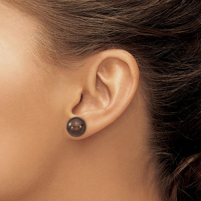 Sterling Silver Majestik Rhodium-Plated 12-13mm Brown Imitation Shell Pearl Stud Earrings