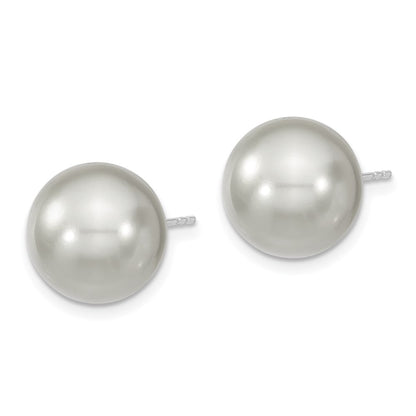 Sterling Silver Majestik Rhodium-Plated 12-13mm Grey Imitation Shell Pearl Stud Earrings