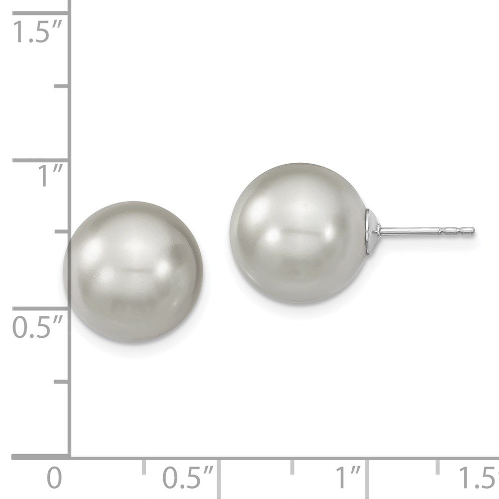 Sterling Silver Majestik Rhodium-Plated 12-13mm Grey Imitation Shell Pearl Stud Earrings