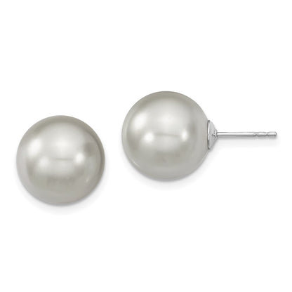 Sterling Silver Majestik Rhodium-Plated 12-13mm Grey Imitation Shell Pearl Stud Earrings