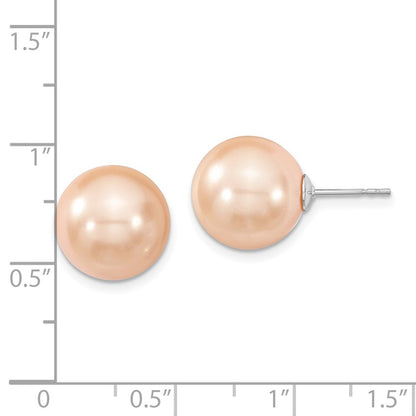 Sterling Silver Majestik Rhodium-Plated 12-13mm Pink Imitation Shell Pearl Stud Earrings
