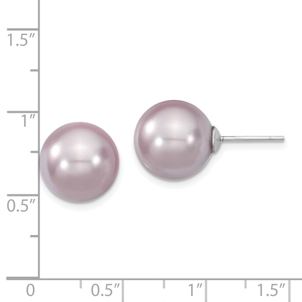 Sterling Silver Majestik Rhodium-Plated 12-13mm Purple Imitation Shell Pearl Stud Earrings
