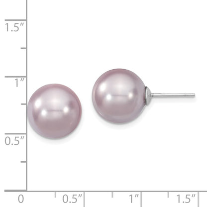 Sterling Silver Majestik Rhodium-Plated 12-13mm Purple Imitation Shell Pearl Stud Earrings
