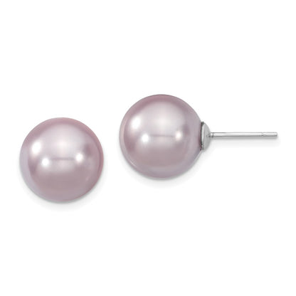 Sterling Silver Majestik Rhodium-Plated 12-13mm Purple Imitation Shell Pearl Stud Earrings