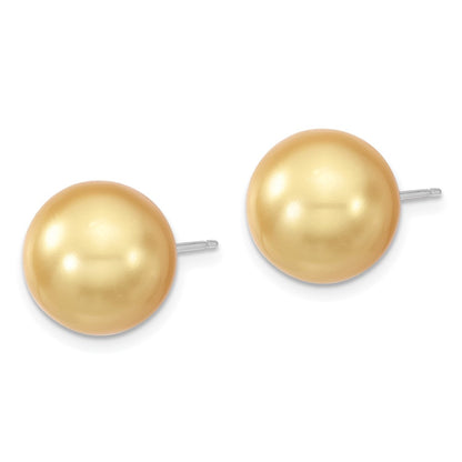 Sterling Silver Majestik Rhodium-Plated 12-13mm Yellow Imitation Shell Pearl Stud Earrings