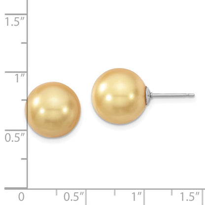 Sterling Silver Majestik Rhodium-Plated 12-13mm Yellow Imitation Shell Pearl Stud Earrings