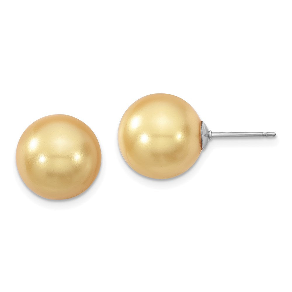 Sterling Silver Majestik Rhodium-Plated 12-13mm Yellow Imitation Shell Pearl Stud Earrings