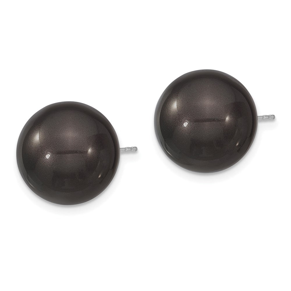 Sterling Silver Majestik Rhodium-Plated 14-15mm Black Imitation Shell Pearl Stud Earrings