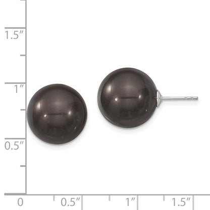 Sterling Silver Majestik Rhodium-Plated 14-15mm Black Imitation Shell Pearl Stud Earrings