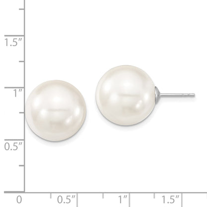 Sterling Silver Majestic Rhodium-Plated 14-15mm White Imitation Shell Pearl Stud Earrings