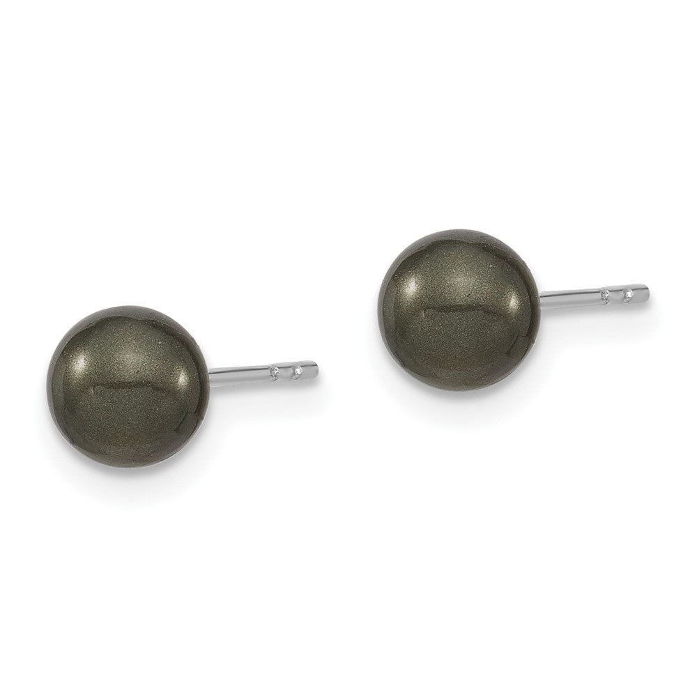 Sterling Silver Majestic Rhodium-Plated 6-7mm Black Imitation Shell Pearl Stud Earrings