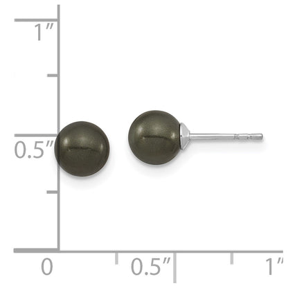 Sterling Silver Majestic Rhodium-Plated 6-7mm Black Imitation Shell Pearl Stud Earrings