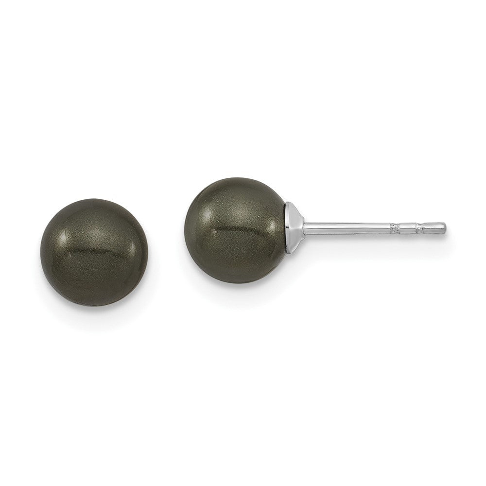 Sterling Silver Majestic Rhodium-Plated 6-7mm Black Imitation Shell Pearl Stud Earrings
