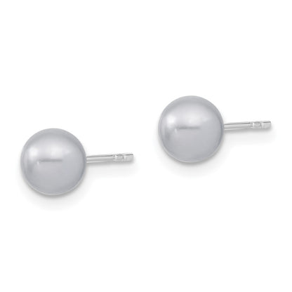 Sterling Silver Majestic Rhodium-Plated 6-7mm Grey Imitation Shell Pearl Stud Earrings