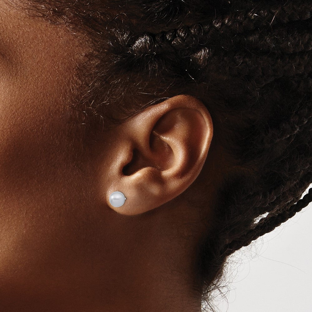 Sterling Silver Majestic Rhodium-Plated 6-7mm Grey Imitation Shell Pearl Stud Earrings