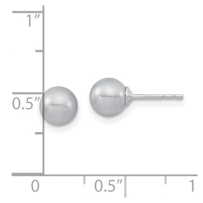 Sterling Silver Majestic Rhodium-Plated 6-7mm Grey Imitation Shell Pearl Stud Earrings
