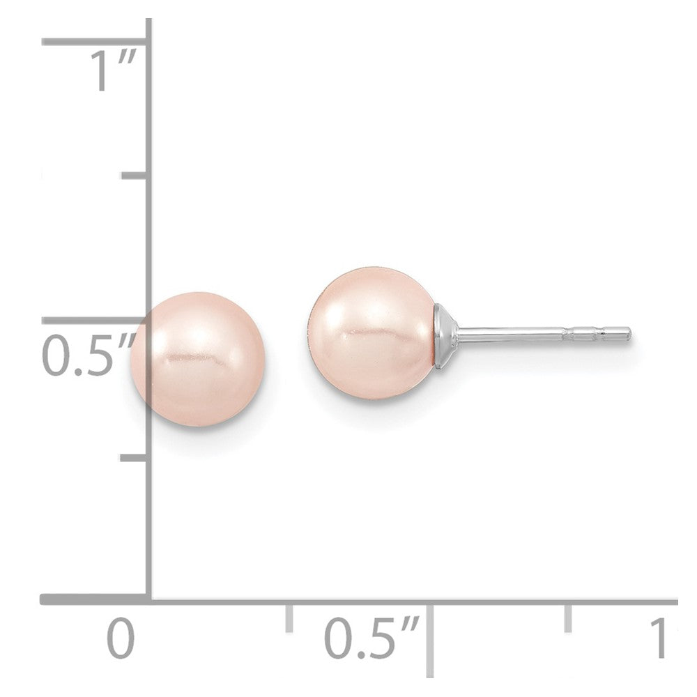 Sterling Silver Majestic Rhodium-Plated 6-7mm Pink Imitation Shell Pearl Stud Earrings
