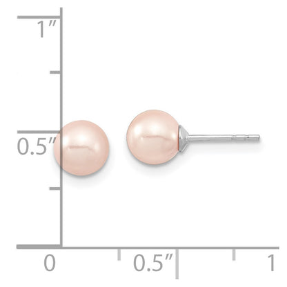 Sterling Silver Majestic Rhodium-Plated 6-7mm Pink Imitation Shell Pearl Stud Earrings