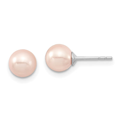 Sterling Silver Majestic Rhodium-Plated 6-7mm Pink Imitation Shell Pearl Stud Earrings