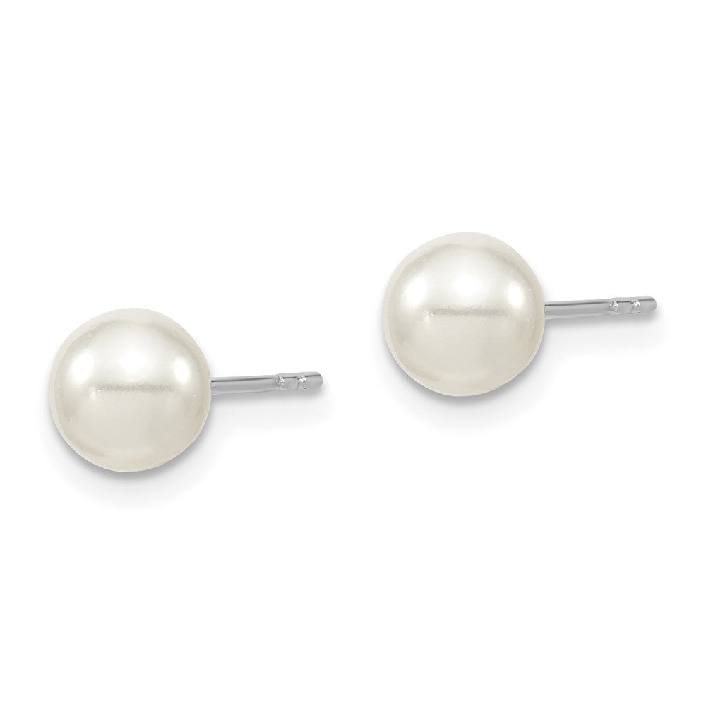 Sterling Silver Majestic Rhodium-Plated 6-7mm White Imitation Shell Pearl Stud Earrings