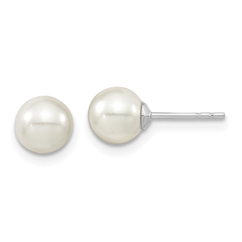 Sterling Silver Majestic Rhodium-Plated 6-7mm White Imitation Shell Pearl Stud Earrings