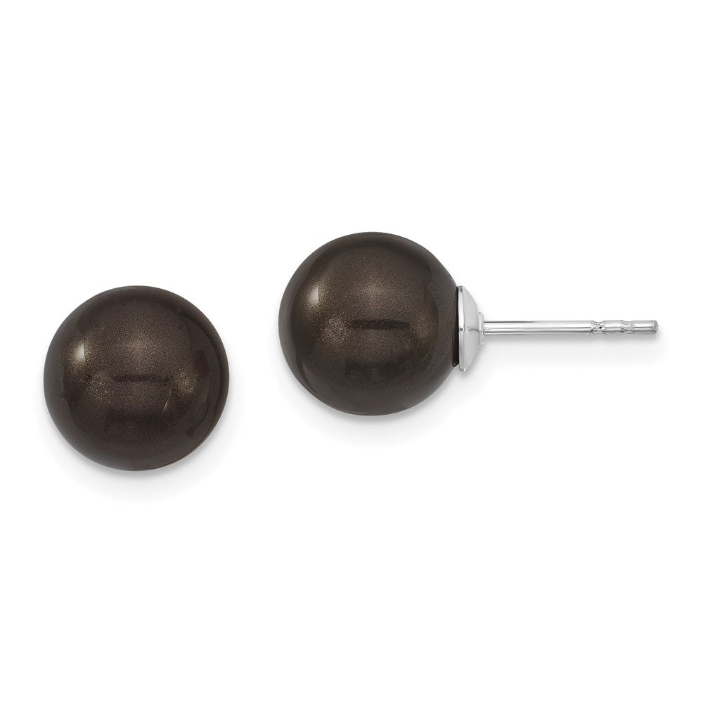 Sterling Silver Majestik Rhodium-Plated 8-9mm Black Imitation Shell Pearl Stud Earrings