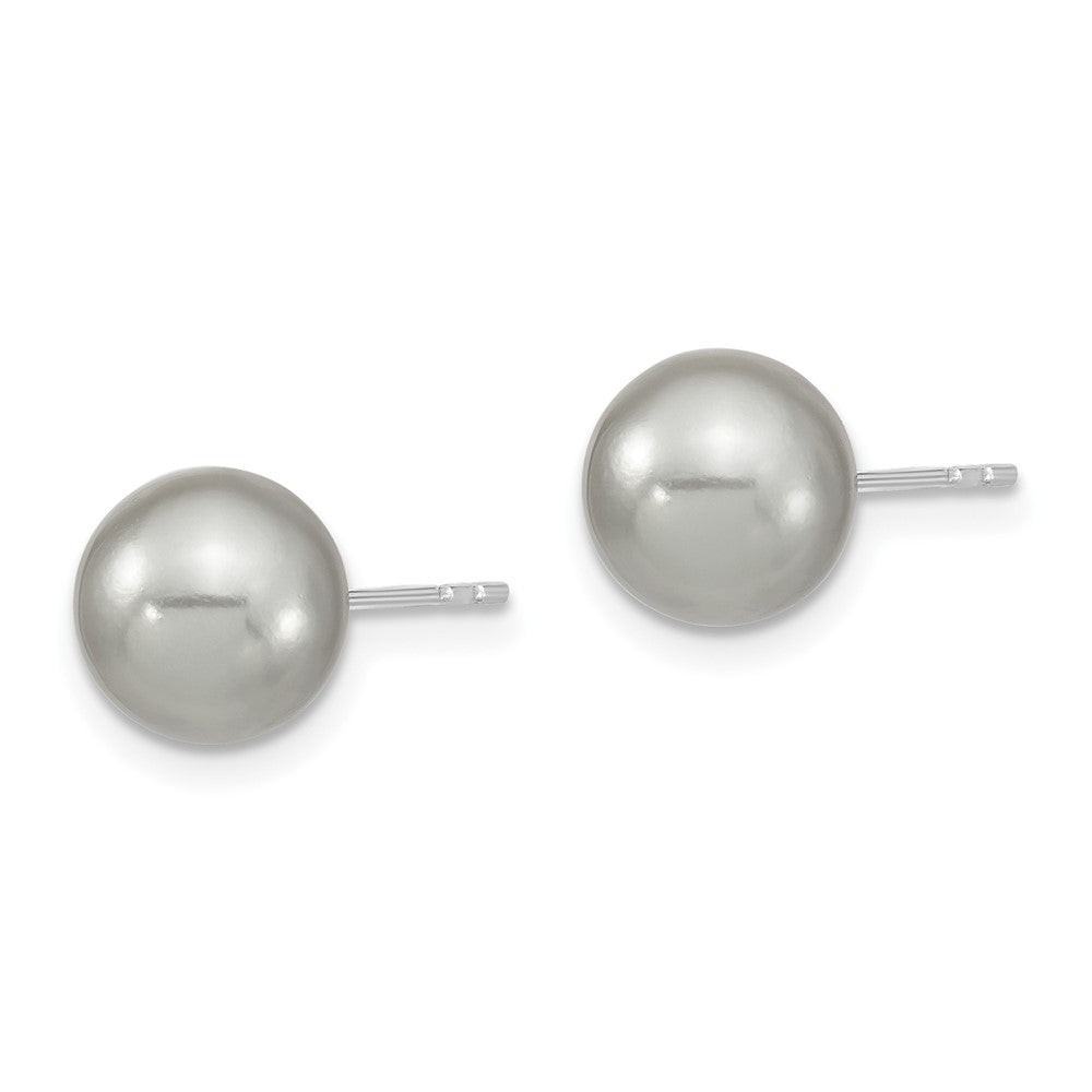 Sterling Silver Majestic Rhodium-Plated 8-9mm Grey Imitation Shell Pearl Stud Earrings