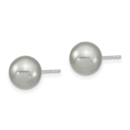 Sterling Silver Majestic Rhodium-Plated 8-9mm Grey Imitation Shell Pearl Stud Earrings