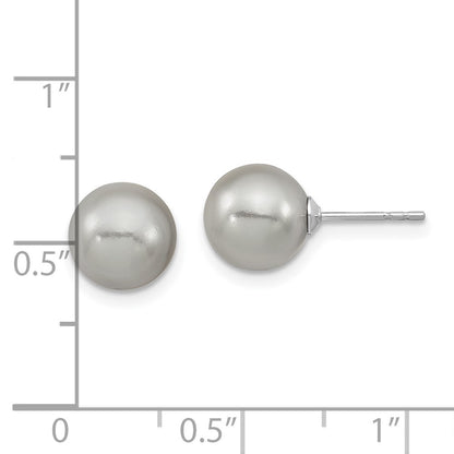 Sterling Silver Majestic Rhodium-Plated 8-9mm Grey Imitation Shell Pearl Stud Earrings
