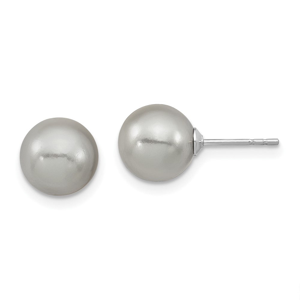 Sterling Silver Majestic Rhodium-Plated 8-9mm Grey Imitation Shell Pearl Stud Earrings