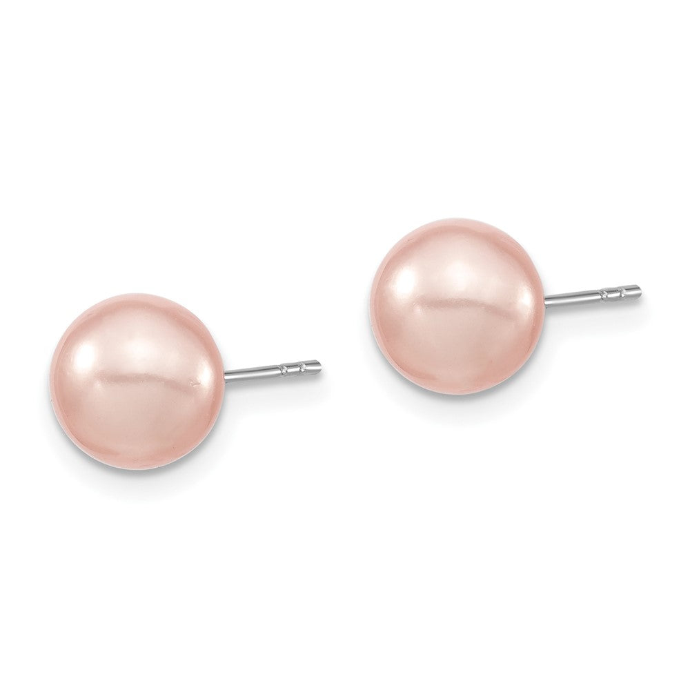 Sterling Silver Majestic Rhodium-Plated 8-9mm Pink Imitation Shell Pearl Stud Earrings